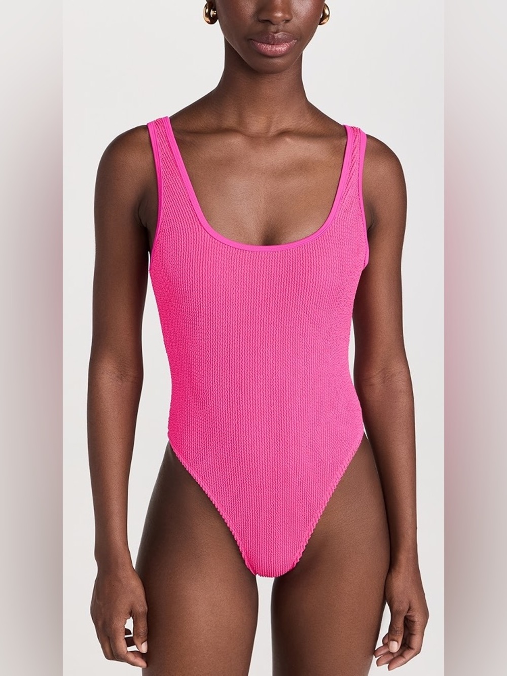 Good American Square Neck High Leg One Piece Swimsuit Bright Pink Revolve NWT XS